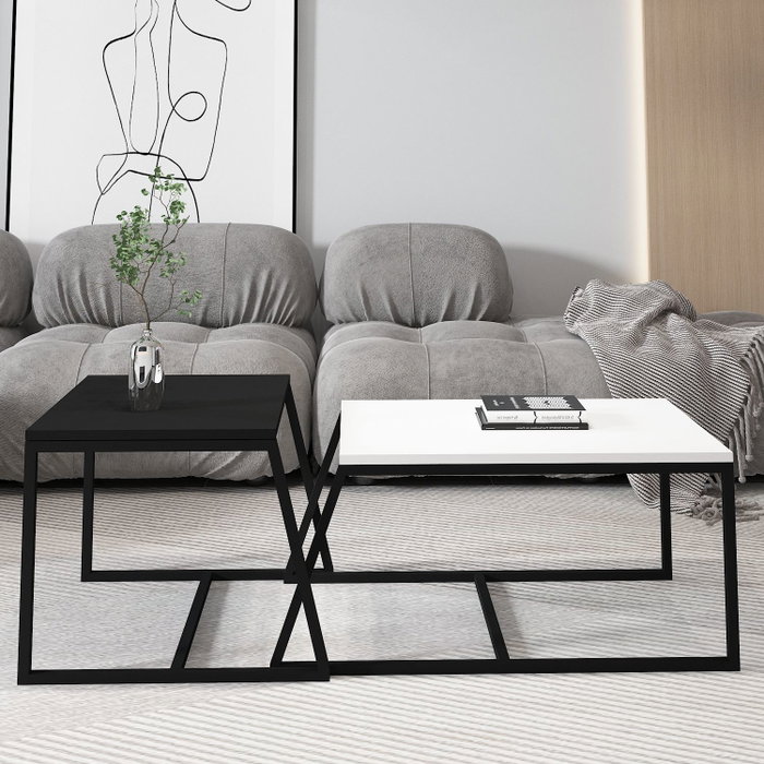 Hanah Home Juego de Mesas de Café Blanco y Negro